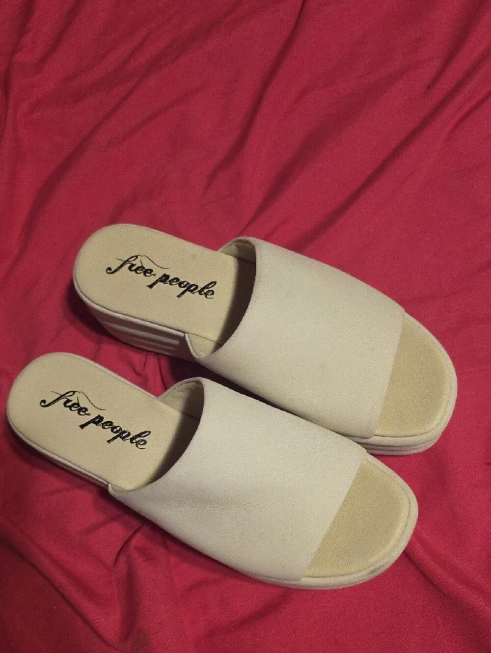 Free People Cream Platform Slide Sandals